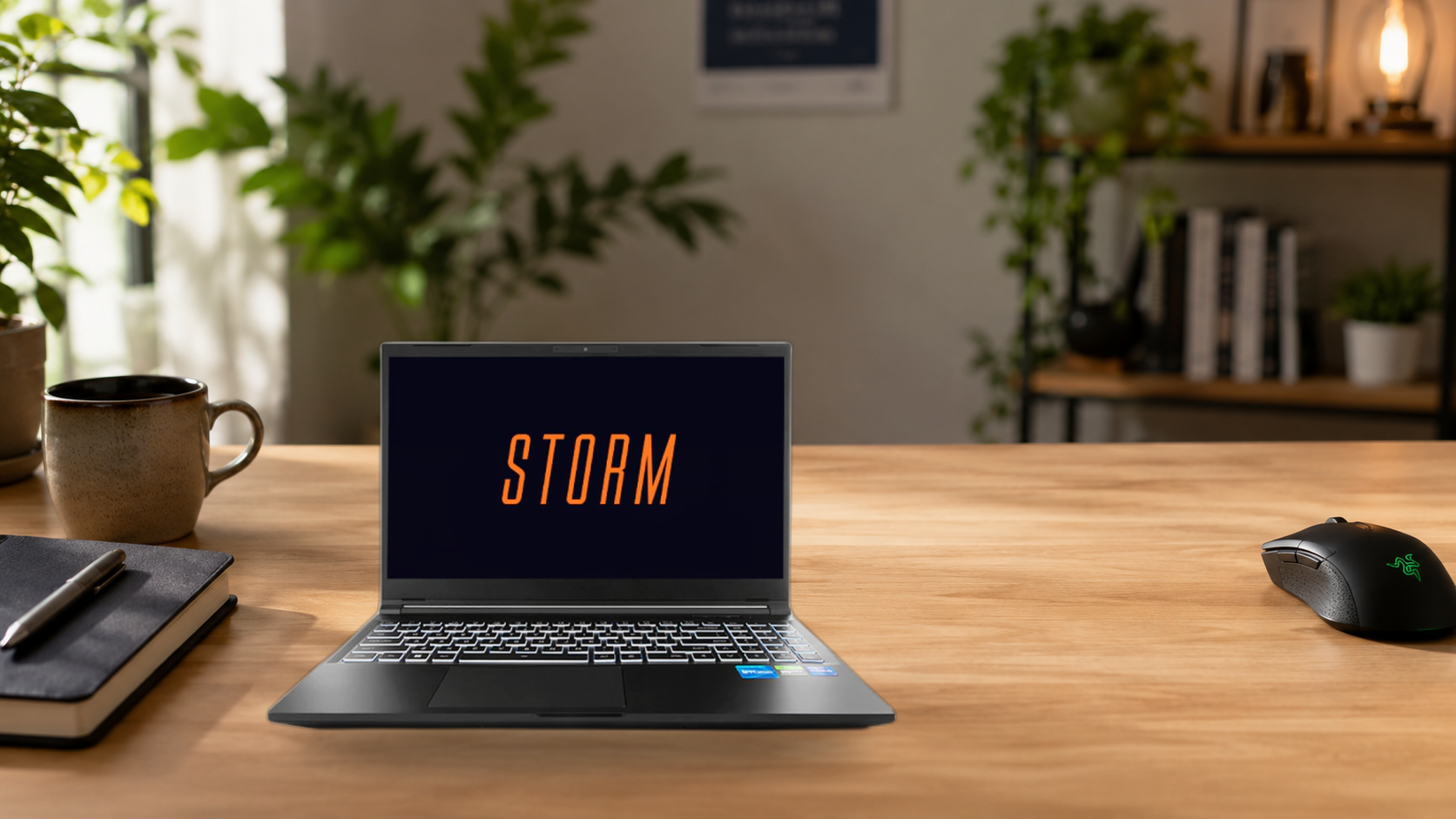 Notebook Gamer Avell Storm 450 RTX 4050 sobre a mesa